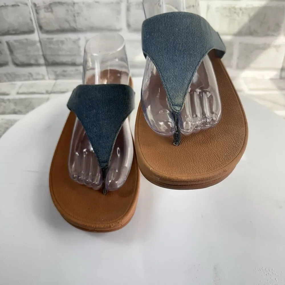 FitFlop The Skinny Toe Post Women's Size 10 Denim Blue Thong Flip Flop Sandals